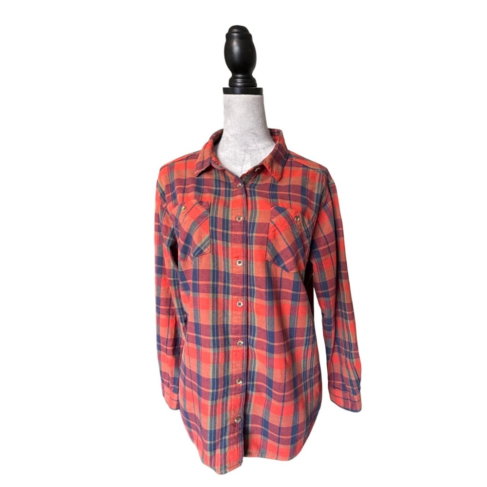Gander Mountain Guide Series Womens XL Red Blue Plaid Cotton Flannel Shirt